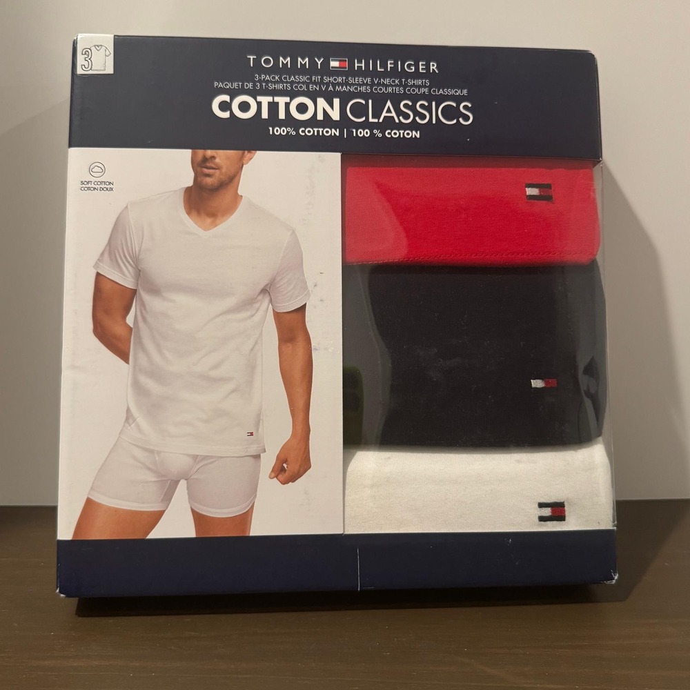 Tommy Hilfiger Men's Undershirts Classic 3 Pack Red White Black Size S Sealed